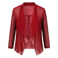 thumbnail image 2 of WREESH Womens Open Front Lightweight Cardigan Solid 3/4 Sleeve Cropped Cardigans Casual Thin Chiffon Blazer Red, 2 of 8