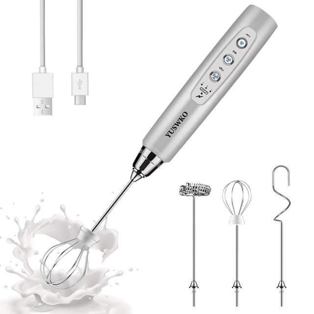 Milk Frother YUSWKO - Dispositivo portátil recargable con 3 velocidades, color plateado