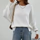 thumbnail image 3 of Suéter con cuello redondo y abertura lateral, jersey holgado de manga larga a la moda para otoño e invierno, blanco L, 3 of 8