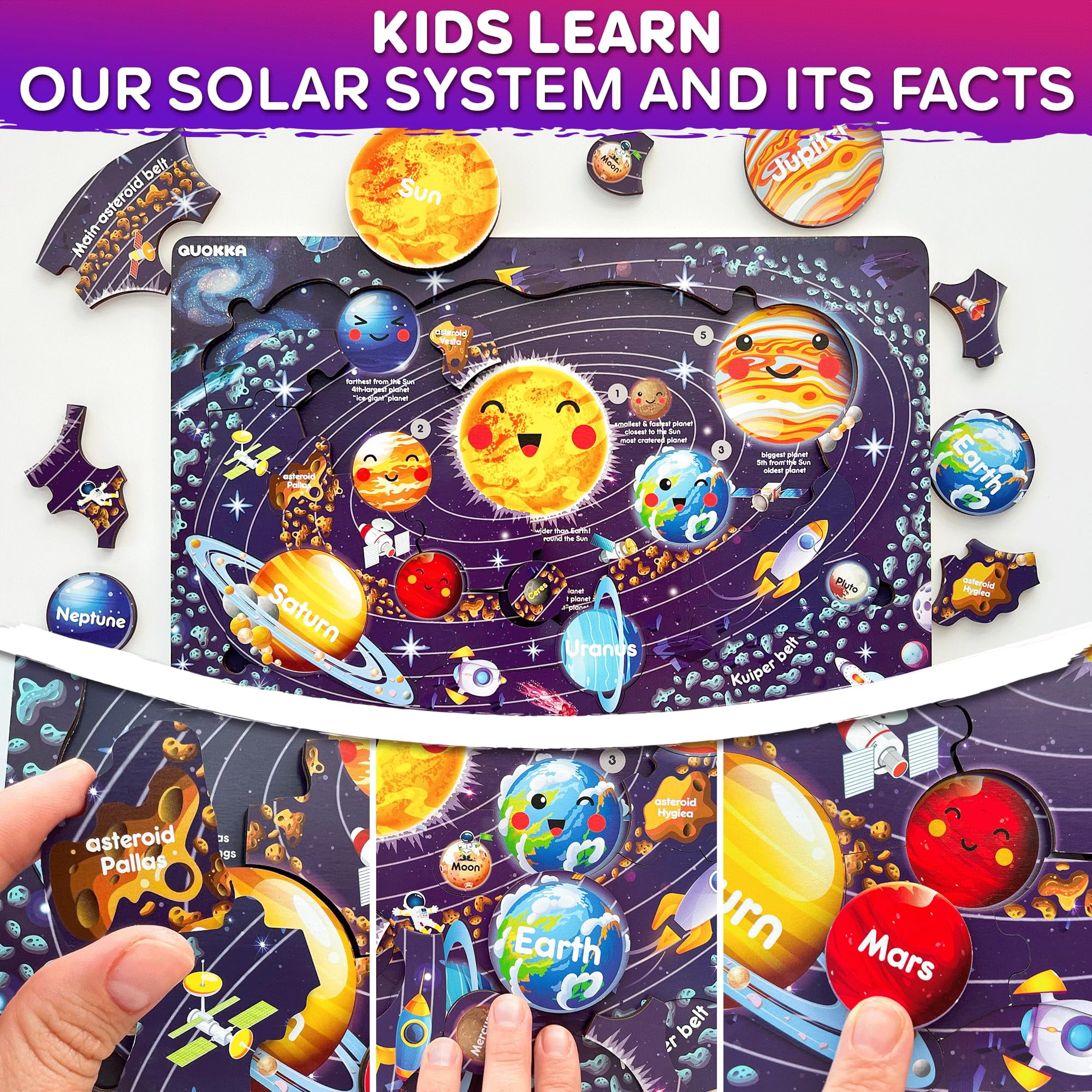 Quokka Educational Wooden Jigsaw Puzzles for Kids Ages 3-6 - World, Space & USA