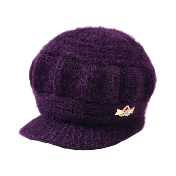 Women’s Knitted Newsboy Cap Soft Ribbed Brim Hat with Decorative Bow Heart Metal Accent for Casual Wear Autumn and Winter Warm Hat