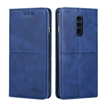 Codream Oppo Reno Case Cattle Grain PU Leather Wallet Case Magnetic Closure Flip Stand Cover with Card Slots