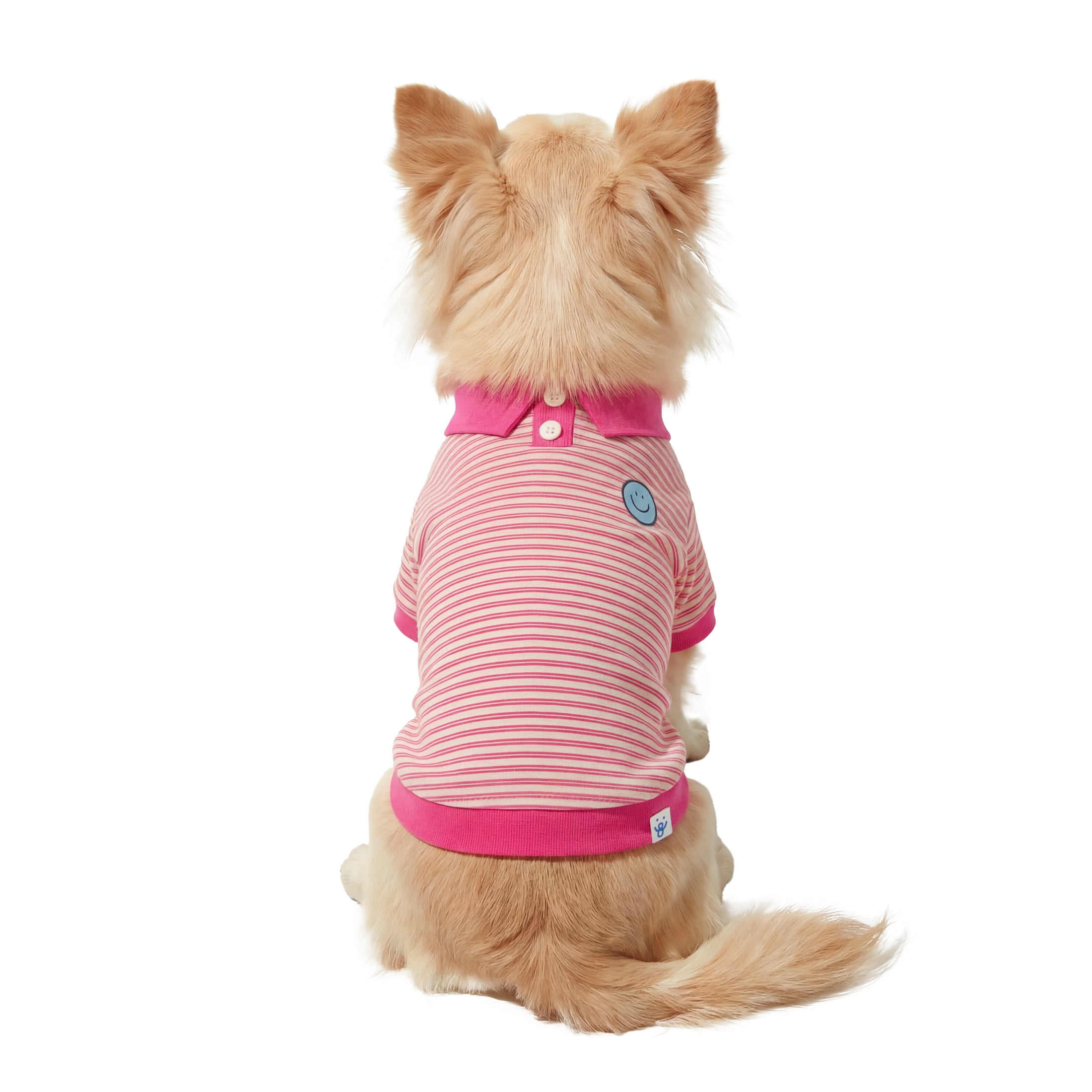 Oodles Multi-Color Striped Smiley Face Knit Polo Spring Dog T-Shirt, Extra Small