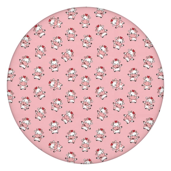 Pink Cow Heart Pattern Round Fitted Tablecloth with Elastic Edge,Dining Table Cover Waterproof,Outdoor Round Tablecloth for Camping,Dining,Indoor and Outdoor