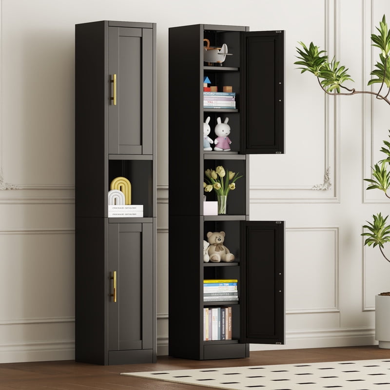 Ero 67" Metal Storage Cabinet with Lock, Tall Narrow Office File Cabinets with 2 Doors & 4 Adjustable Shelves