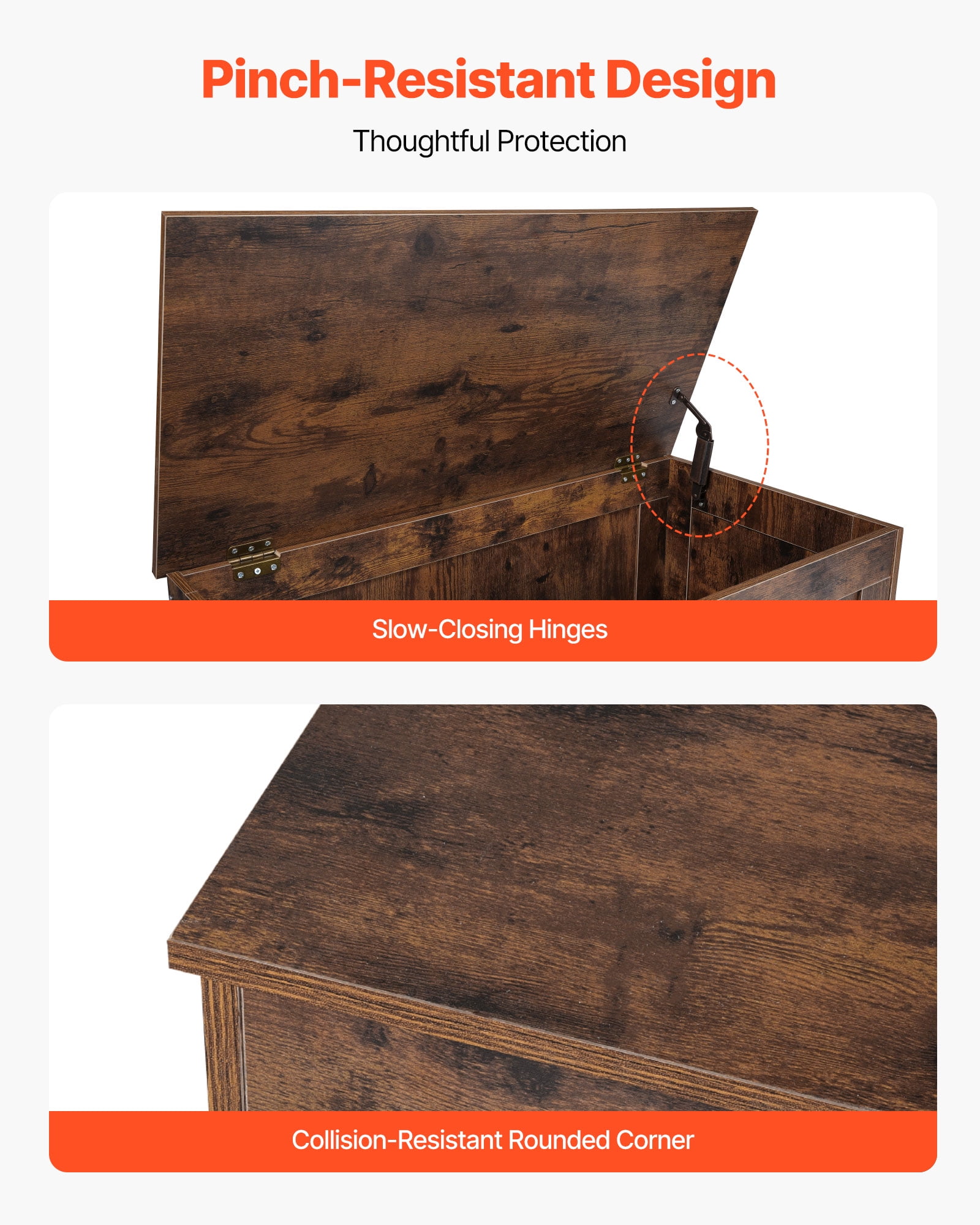 VEVOR Kids Storage Bench, Wooden Toy Box Chest, Large Storage Cabinet with Safety Hinge, Toddlers Retro Storage Bench for Playroom, Living Room or Entryway, 29.7 x 15.3 x 18.9", Easy Assembly, Brown
