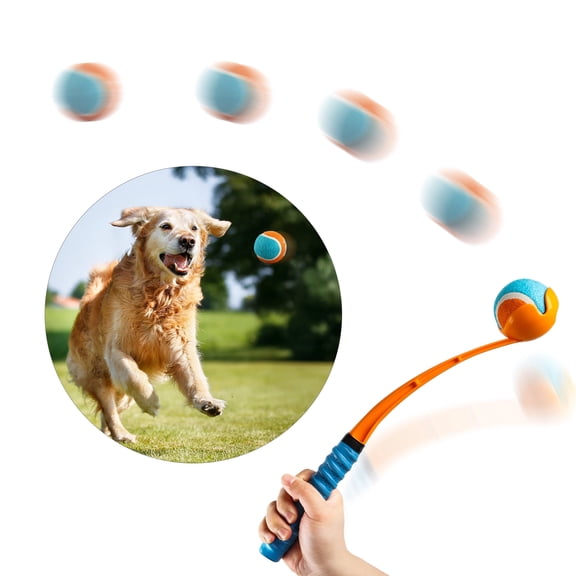 All For Paws Dog Tennis Ball Thrower with Upgraded Soft Handle, 2.5-inch Tennis Ball Included, Interactive Dog Ball Launcher, Fetch Ball Toy for Small Medium Large Sized Dogs