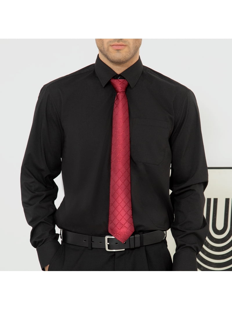 Hisdern Non-iron Black Dress Shirt and Striped Tie S Hisdern Non-iron Black Dress Shirt and Striped Tie S