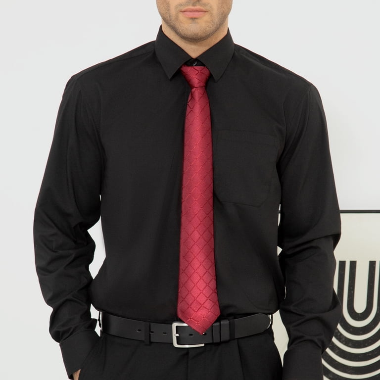 HISDERN Black Dress Shirt for Men Long Sleeve with Matching Tie and  Handkerchief Set Button Down - Walmart.com