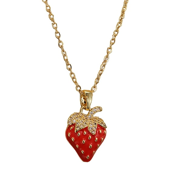 Strawberry Shape Pendant Necklace Trendy Women Accessory Fruit Chain Jewelry