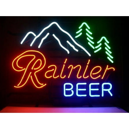 Queen Sense 20"x16" Rainiers Beer Mountain Neon Sign Man Cave Handmade Neon Light 120RBM