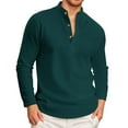 thumbnail image 6 of Mens Long Sleeve Polo Shirts Button Up Solid Color Casual Work Wear Polos Fall Winter Cotton Tops (Dark Green, Size S), 6 of 8