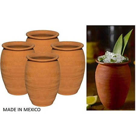 Made in Mexico Authentic Mexican Cantaritos Jarritos de Barro for Hot or Cold Beverages Drinks Natural Clay Mugs Cups, Set of
