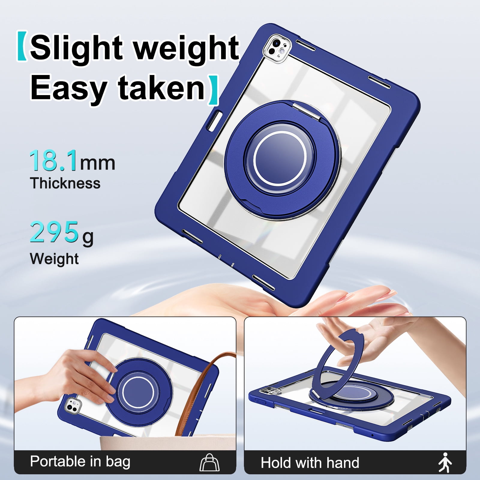 XYX Shockproof Tablet Case for iPad Pro 13 inch M4 2024 (7th Gen) with 360 Rotating Stand, Slim Lightweight with Pencil Holder, DarkBlue