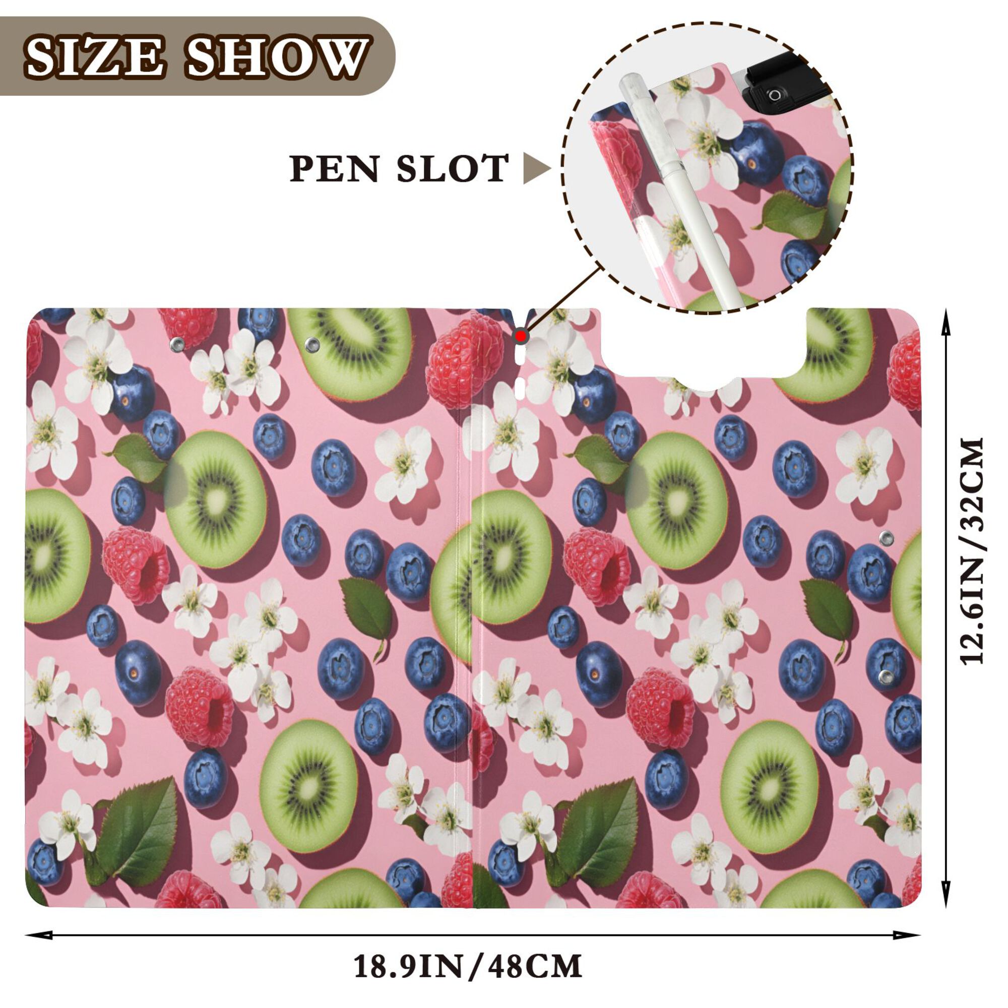 FORMRS A4 Clipboard Folder with Pen Holder Horizontal Foldable School Office Binder, Pink Kiwi