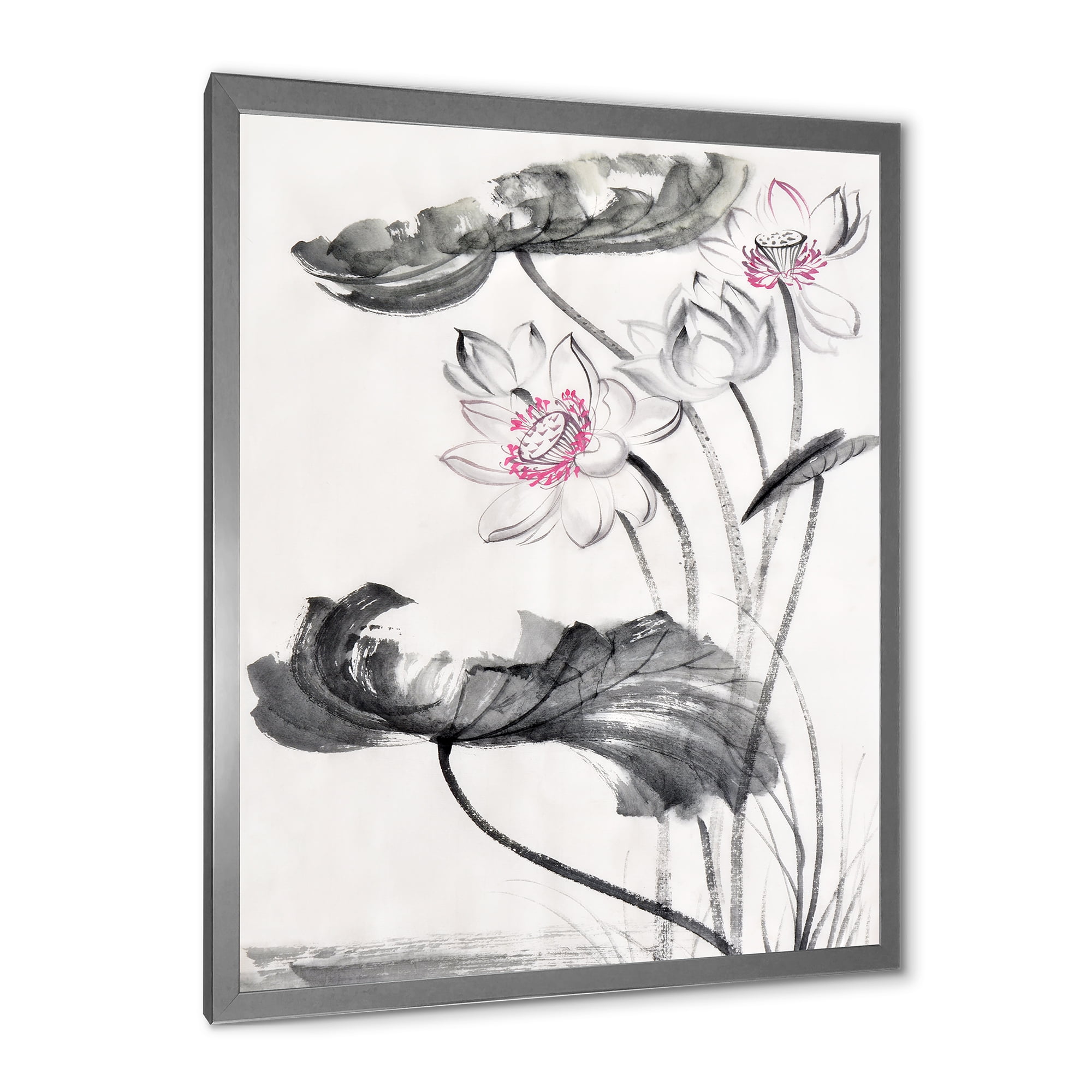 Designart 'Ancient Lotus Flowers' Traditional Framed Art Print