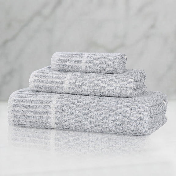 Superior Juno Viscose Cotton Blend Medium Weight 3 Piece Towel Set, Denim Blue
