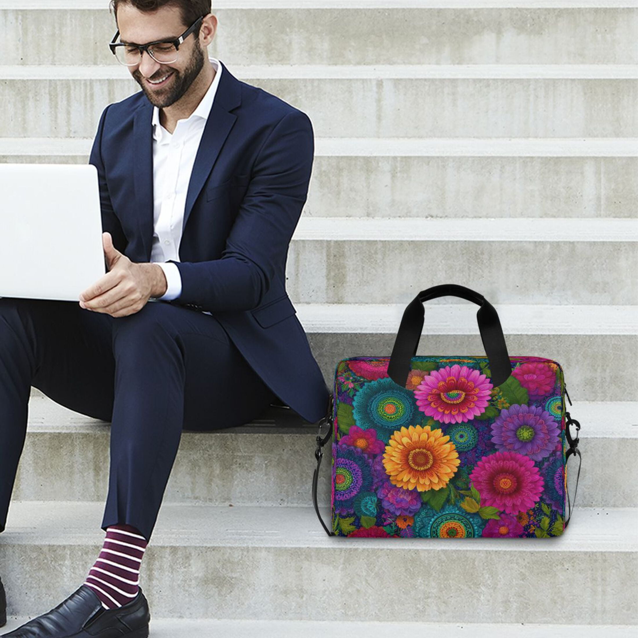 16" Laptop Tote Bag Laptop Sleeve Case Computer Briefcase for Work & Travel Colorful Blooming Flowers