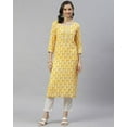 thumbnail image 3 of DWEEP SARA Women’s Yellow Paisley Print Straight Kurta L/40 Ethnic Tunic Top 3/4 Sleeves Casual Festive Wear, 3 of 7