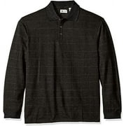 Haggar Men's XL Classic Fit Windowpane Jacquard Long Sleeve Polo Shirt Black
