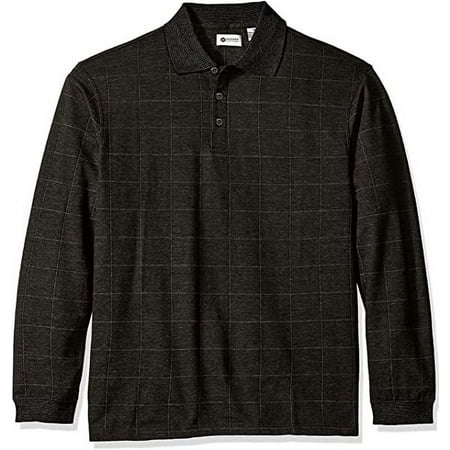 Haggar Men's XL Classic Fit Windowpane Jacquard Long Sleeve Polo Shirt Black