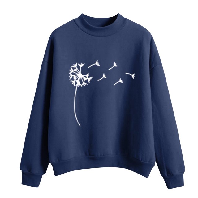 CEHVOM Femmes Mode Décontractée Imprimé Col Rond Ample Manches Longues Hauts Courts Blouse Chandails Sans Capuche Liquidation