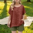 thumbnail image 2 of Aihuaihua Linen Tops for Girls Oversized Summer Boho Short Sleeve Shirts Kids Plain Loose Lightweight Beach Blouse Coffee 9-10 Years, 2 of 7