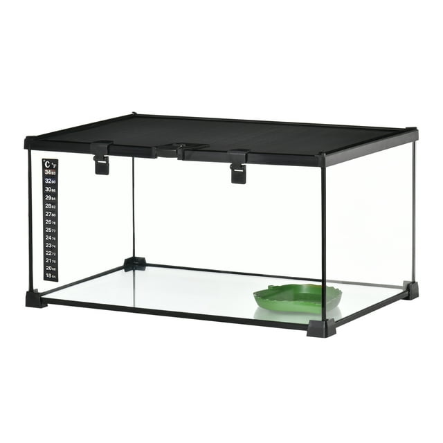 PawHut Glass Reptile Terrarium with Thermometer, Water Basin, Full View Visually for Lizards, Horned Frogs, Snakes, Spiders