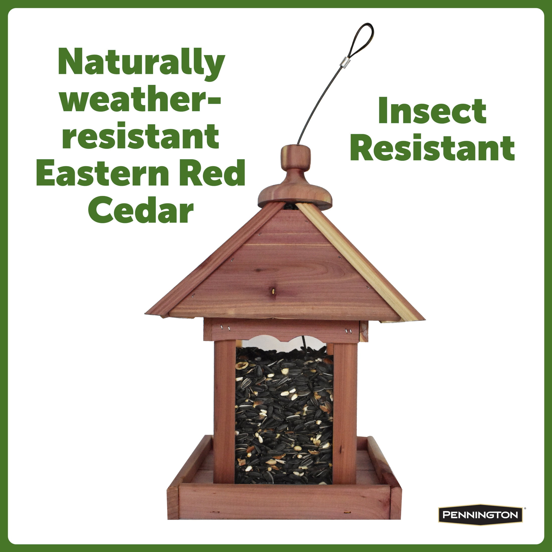 Pennington Red Cedar Jr. Pavilion Wild Bird Hopper Feeder, 2.5 lb. Capacity, 13.75 Inch Tall