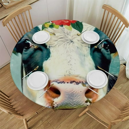 

SHERONV Flower Crown Round Table Cover Stain Resistant Washable Indoor Outdoor Tablecloth Kitchen Dining Wedding Parties Elastic Edge 100% Polyester Fiber 42-46