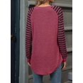 thumbnail image 3 of Women'S Stripe Tunic Tops Casual Long Sleeve Shirts Round Neck Pullover Wine Red L, 3 of 7