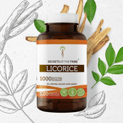 Angle View: Secrets of the Tribe Licorice 120 Capsules, Organic Glycyrrhiza Glabra May Reduce Symptoms of Stress and Depression 500 mg