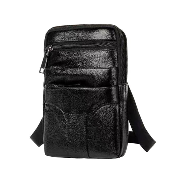 Qarigey Riñoneras duraderas para hombres hechas de cuero de primera bandolera bandolera para hombres Bolsas de mensajero y de hombro negro