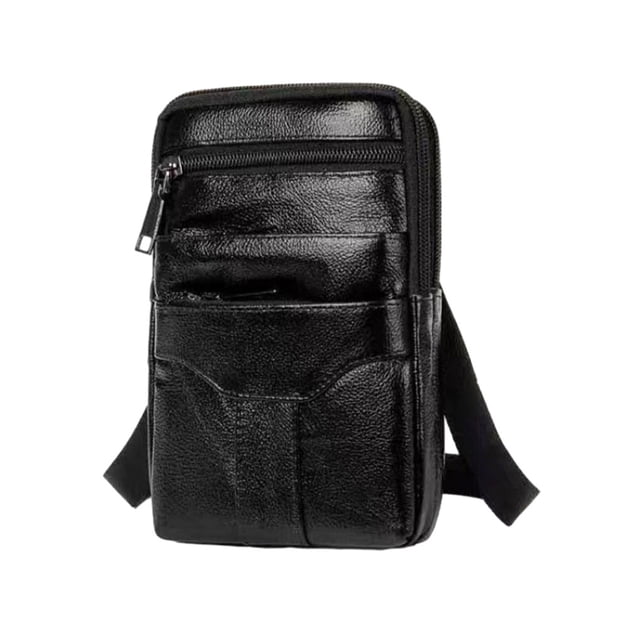 Sonducket Elegante riñonera para hombre hecha de cuero de primera Bolsos cruzados de aplicación amplia Bolso de hombro negro Type3 NO3