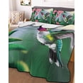thumbnail image 2 of Green Hummingbird Summer Quilt Set Twin XL Size, Soft Microfiber Quilted Bedding Set with 2 Pillow Shams, Spring Summer Pink Flower Leaf Lightweight All Season Bedspread Coverlet for Bedroom 68"x98", 2 of 6