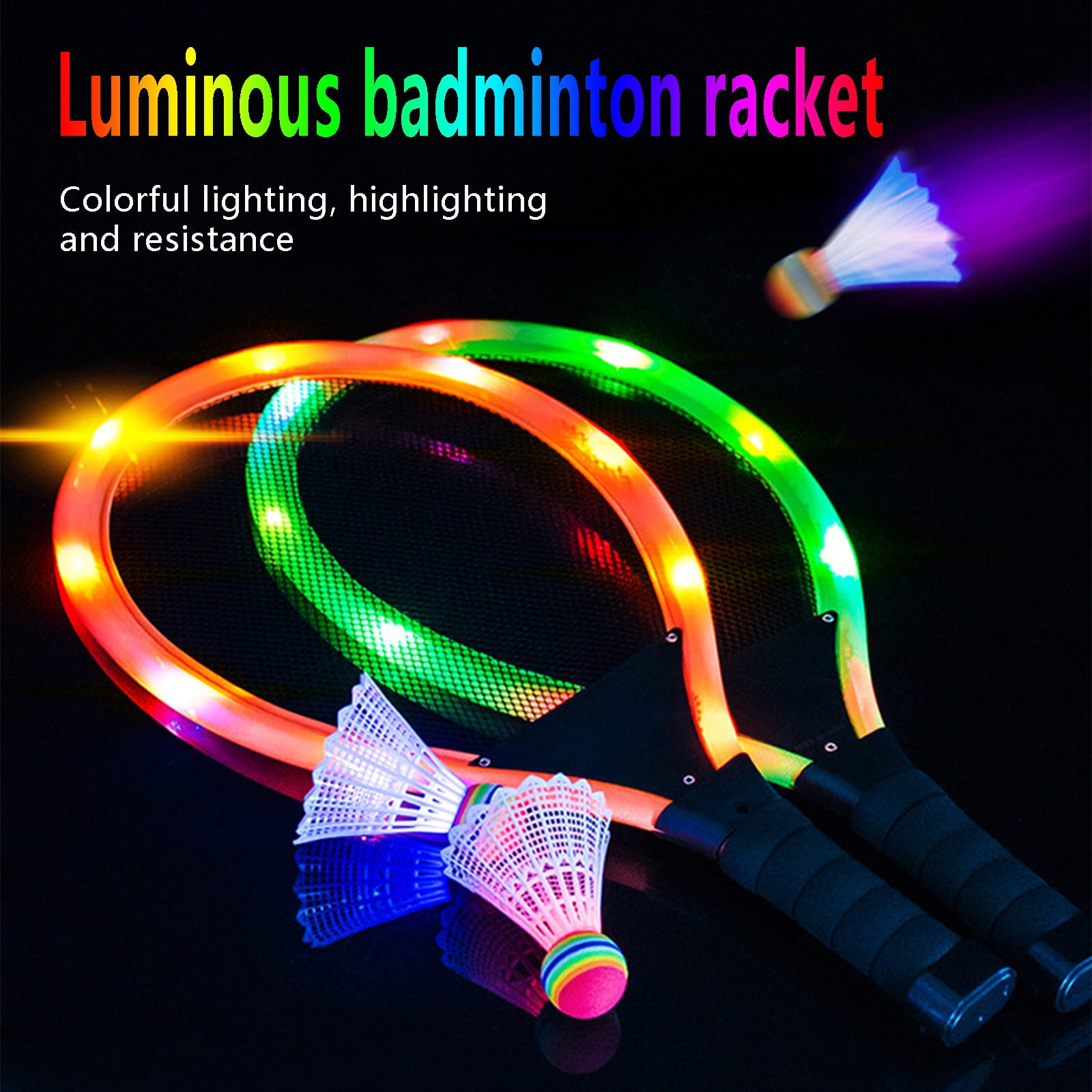 Outdoor Luminous Badminton Racket,Badminton Set with 2 Player Grip Tapes,Family Entertainment Outdoor Night Light Training LED Badminton Racket Sets Sport,Park, Backyard, Lawn, Beach, Camping