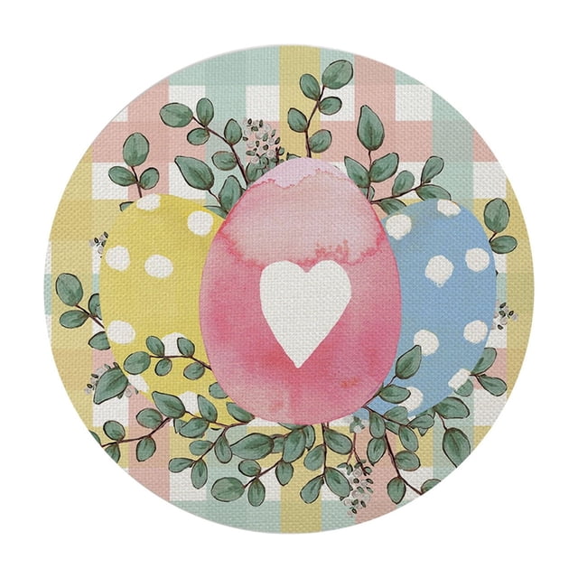 Deeceymbur Round Printed Easter Table Placemats Durable Polyester Easy Clean for Home Kitchen Restaurant Holiday Celebrations