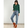 thumbnail image 3 of INSPIRE CHIC Camisa vintage abotonada para mujer Blusa a cuadros con cuello dividido Tops Verde oscuro S, 3 of 6