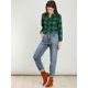 thumbnail image 3 of INSPIRE CHIC Camisa vintage abotonada para mujer Blusa a cuadros con cuello dividido Tops Verde oscuro S, 3 of 6