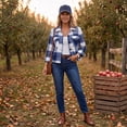 thumbnail image 5 of Womens Plaid Flannel Shacket Cropped Button Down Lapel Collar Long Sleeve Casual Jacket with Chest Flap Pockets XL, 5 of 8
