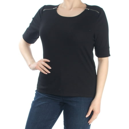 - RALPH LAUREN Womens Black Zip Shoulder Short Sleeve Jewel Neck Top Size: XXL