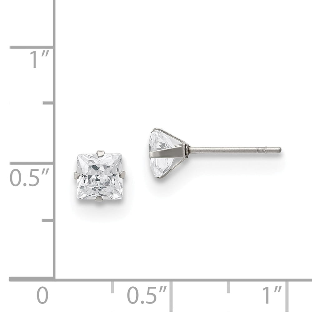White Stainless Steel Earring Stud Women'S Cubic Zirconia CZ Square Clear 5.54 mm 5.56