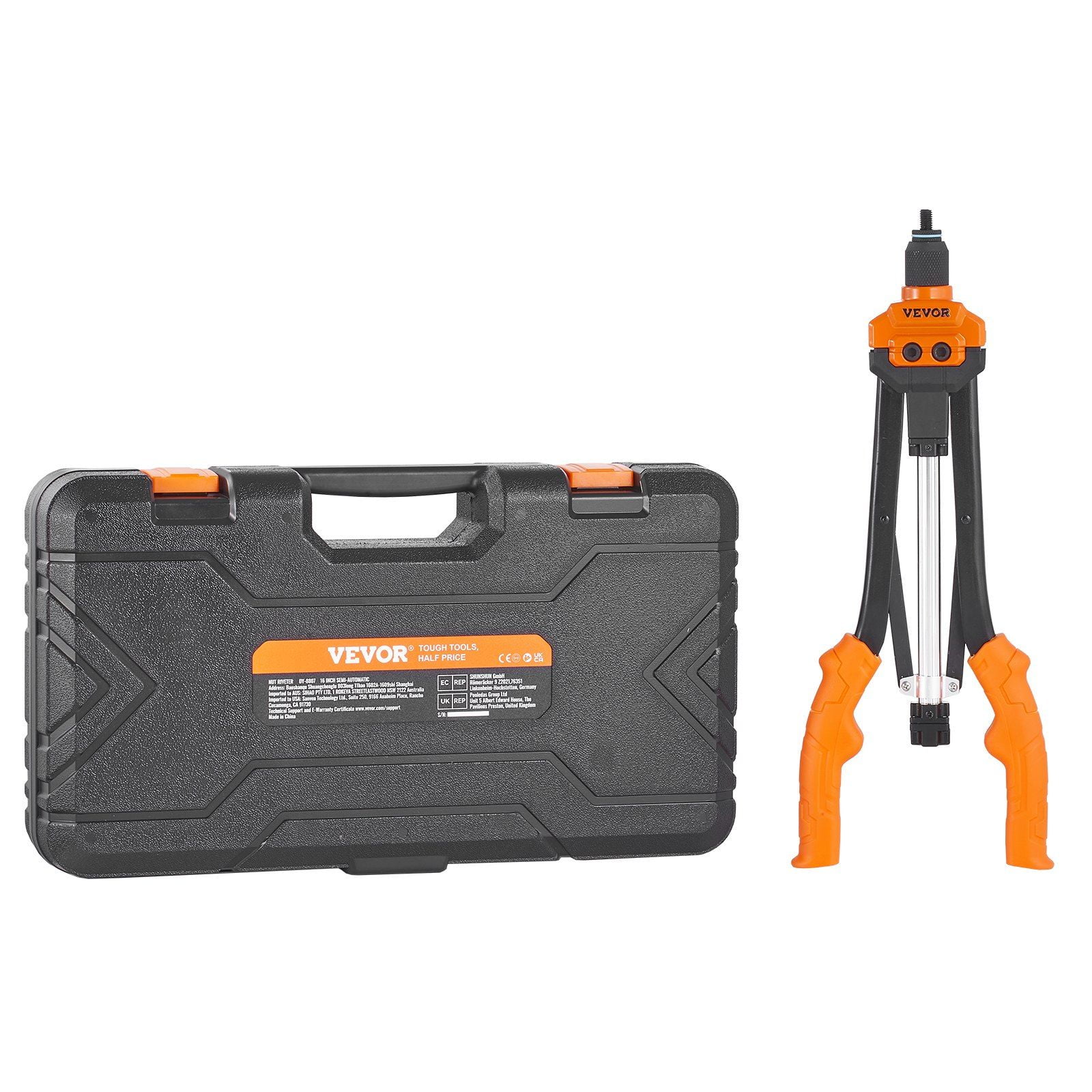 Rivet Nut Tool Kit - 16" Semi-Auto Retraction Hand Riveter with 13PCS Metric & SAE Mandrels and 186PCS Rivet Nuts (M3-M12, SAE & Inch Sizes)
