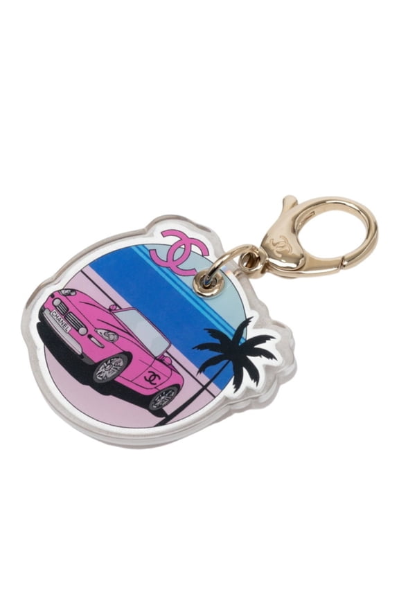 Pre-Owned Chanel Coco Mark Logo Car Keyring Accessory Bag Charm D24C ABC798 Silver Clear Pink...