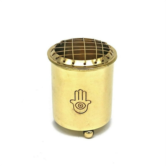 Hamsa Hand Gold Engraved Brass Resin Incense Burner with Removable Screen