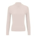 thumbnail image 6 of ManxiVoo Women Knit Pullover Semi High Neck Classic Stripe Thick Warm Soft Sweater for Everyday Comfort L Size Beige, 6 of 8