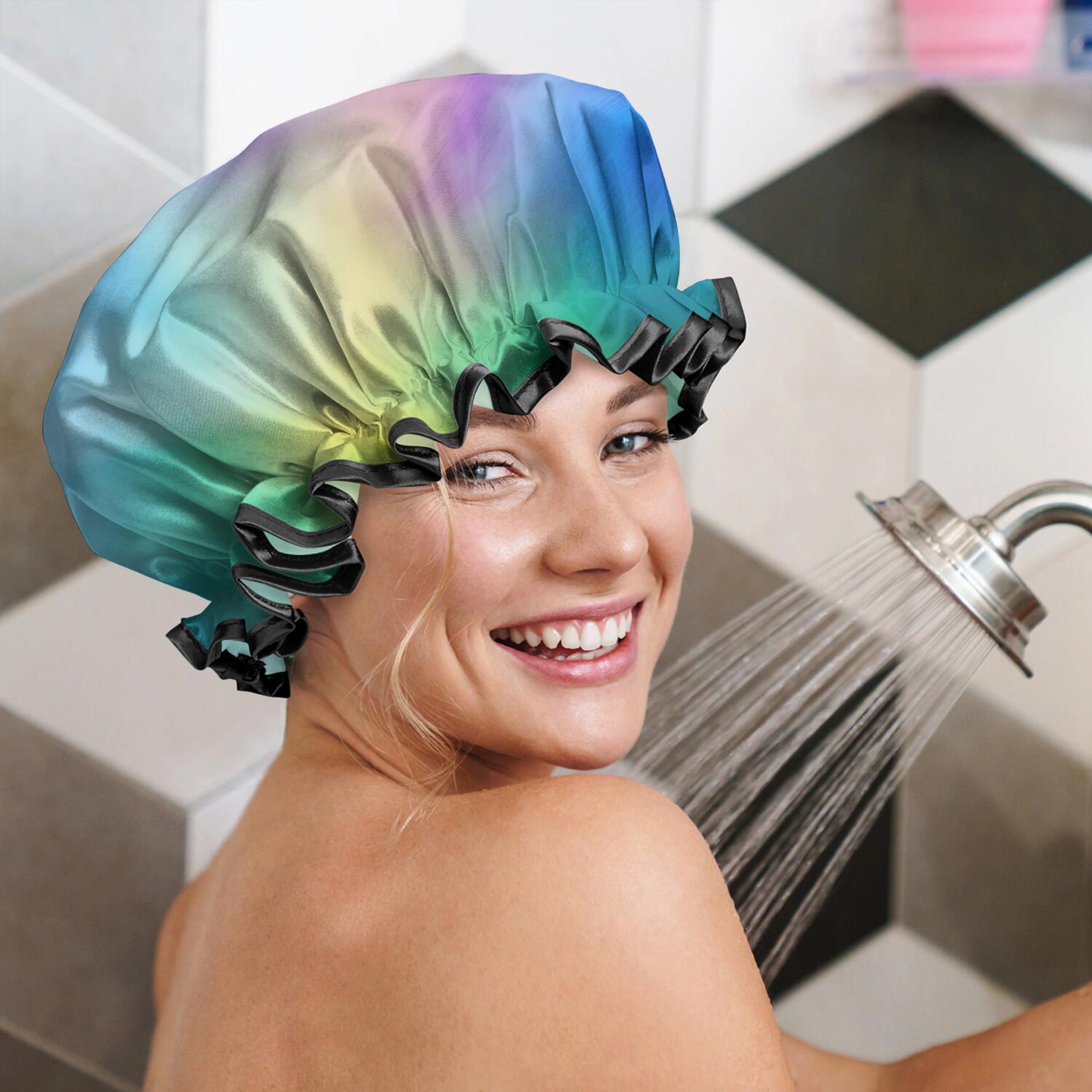 Shower Caps,Rainbow Tie Dye Cloud Waterproof Shower Cap for Women 4 Pieces,Double Reusable Hair Cover for Shower PEVA Elastic Stretch Hem