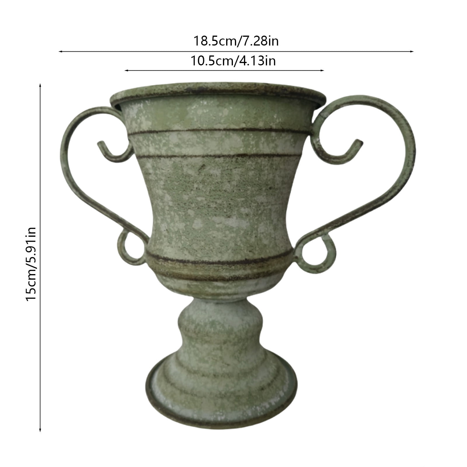 Large Urn Planter Clearance Sale - Vintage Distressed Iron Flower Pot, Cement Look Wicker Urn Planter for Outdoor Garden, 7 Inch Pedestal Style Planters for Patio Balcony, Durable Weather-Resistant