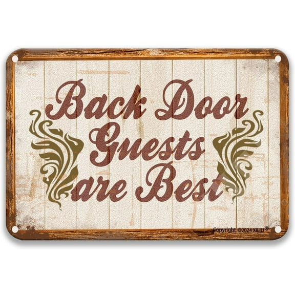 Back Door Guests Are Best Fashion Porch Sign Welcome Community Neighbors Tin Sign Metal Plaque House Warming Gift Wedding Kitchen Cafe Pub Decor, Kitchen Bar Sign Vintage Sign Gift 8x12 Inch