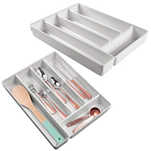 mDesign Plastic Compact Slim Plastic Kitchen Drawer Organizer Tray with 5 Divided Compartments for Storing Cutlery, Silverware, Flatware, Serving ...